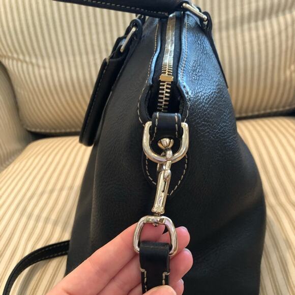 Dooney & Bourke Navy Pebbled Leather Dillen Satchel with Crossbody Strap - Picture 6 of 15